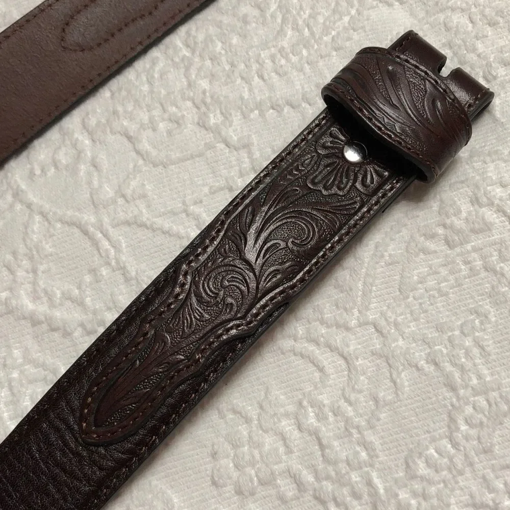 NWOT! Nocona Belt Co Size 46 Western Embossed Brown Genuine Leather
